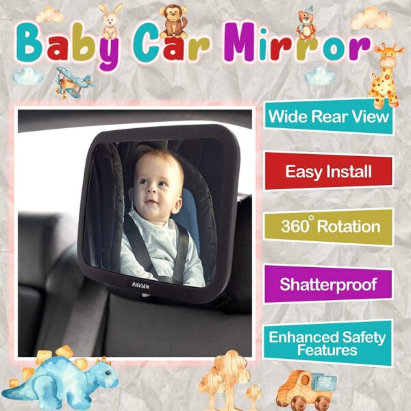 Baby Car Mirror for Back Seat Safest Newborn Essentials with Rear View, Shatterproof, Adjustable to See Rear Facing for Infants, Kids and Pets