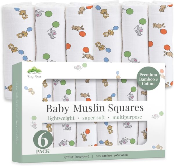 Tiny Trees® Cotton Muslin Cloths for Baby, Super Soft Muslin Cloth Squares, 6pack 70cm x 70cm