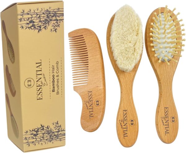 Essentials Encore Baby Brush and Comb Set Newborn - Includes Baby Comb, Air Cushion Brush, and Soft Bristle Brush